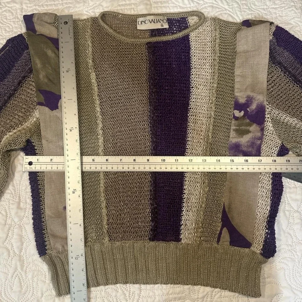 80s‎ Vintage Dino Valiano Linen Sweater Purple Green boho vibe 6 small/medium